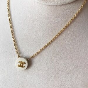 Vintage Tan and Gold Small Designer Button Necklace